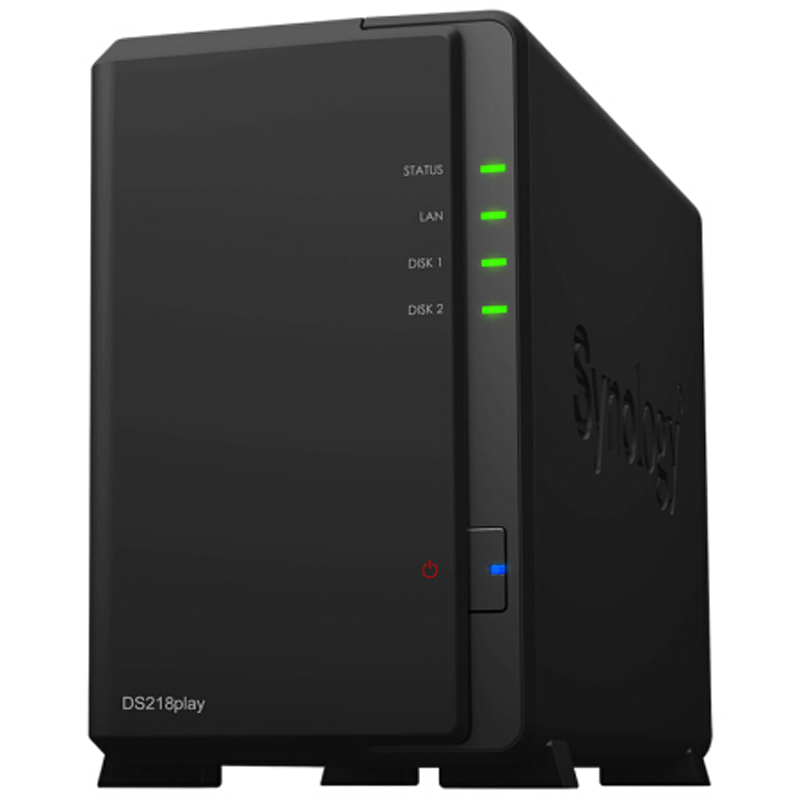 群晖DS218play网络存储服务器黑色四核心 2盘位NAS（配6T硬盘*2）(单位：台)