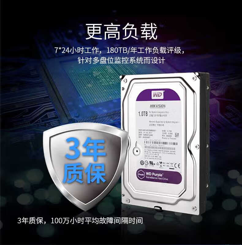 西部数据（WD）监控级硬盘 WD Purple 西数紫盘6TB CMR垂直 256MB SATA(WD64PUR(单位：个)