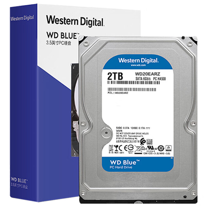 西部数据蓝盘WD20EARZ台式机机械硬盘2TB 5400转 64MB SATA（个）