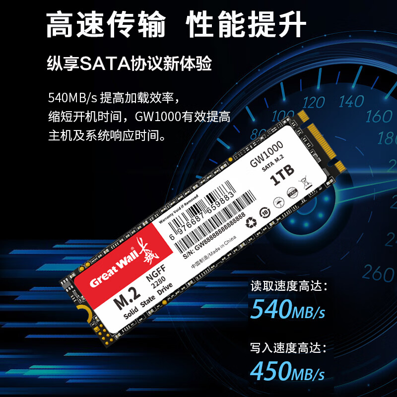 长城（Great Wall) 512GB SSD固态硬盘 M.2接口SATA协议 读速540MB/S GW1000系列（个）