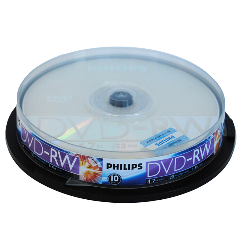 飞利浦DVD-RW可擦写光盘1-4X/4.7G/10片装(盒)