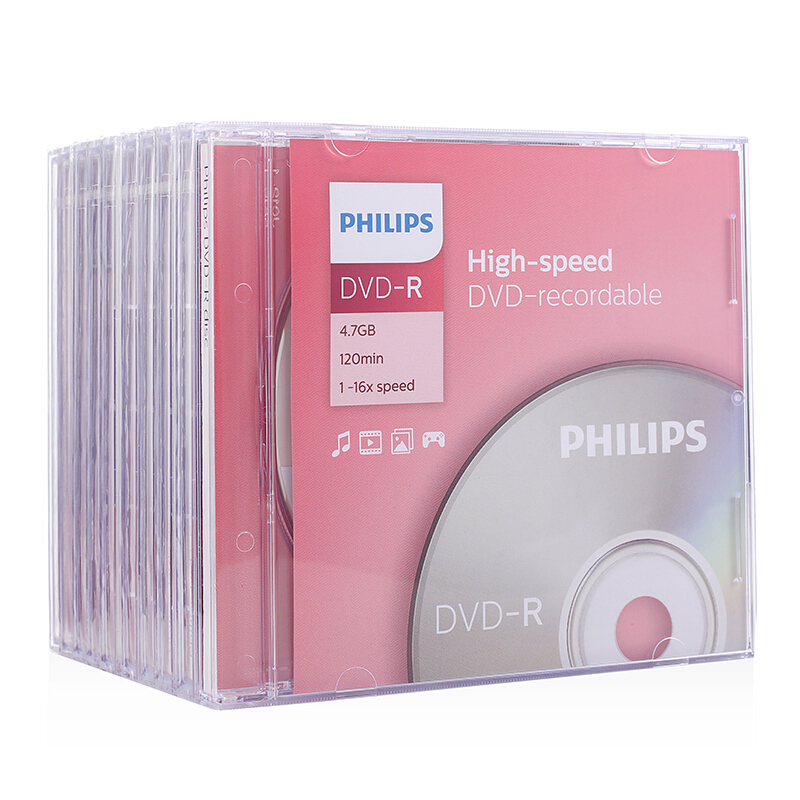 飞利浦DVD-R光盘/刻录盘16速4.7G单片盒装 10片/包空白光碟（包）