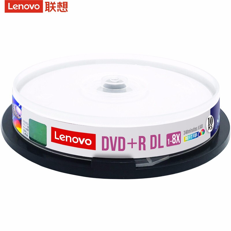 联想DVD+R DL空白光盘8速8.5GB台产档案系列桶装10片单面双层可打印（桶）