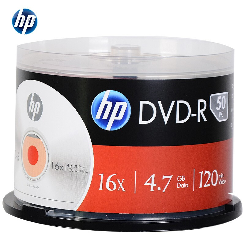 惠普DVD-R光盘/刻录盘16速 4.7GB桶装50片/桶（桶）