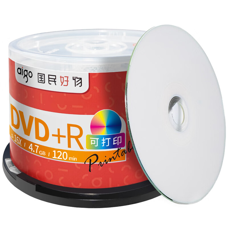爱国者 DVD+R 空白光盘/刻录盘 16速4.7GB 桶装50片 可打印（桶）