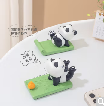 国产熊猫摆件手机架办公室支架可爱桌面摆件 瑜伽熊猫手机支架（个）