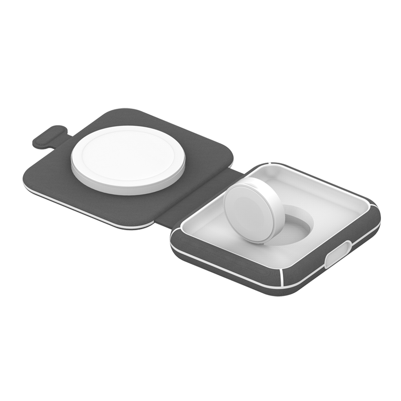 Mangotek RWC676 功率15W+3W 苹果认证MagSafe磁吸 二合一无线充电器折叠款   灰色（台）