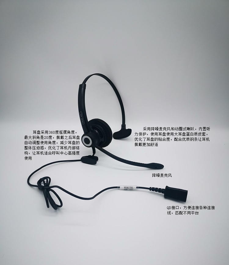 YEALTEL优特尔E600NC，单耳呼叫中心专业语音呼叫中心话务耳机(单位：套）黑色