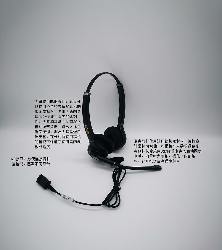 YEALTEL优特尔E710NCD，双耳呼叫中心专业语音呼叫中心话务耳机(单位：套）黑色