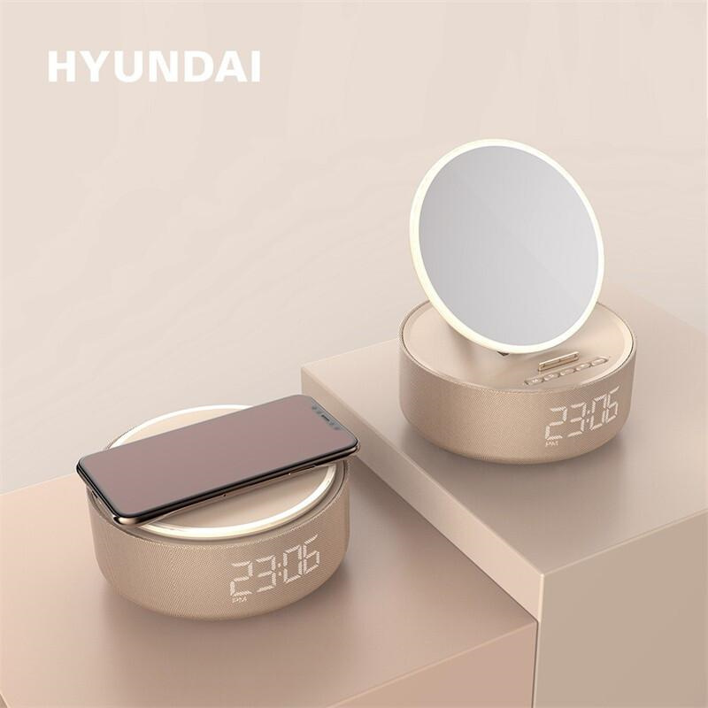 HYUNDAI韩国现代创意无线充化妆镜夜灯时计音箱YH-F166杏仁米（个）