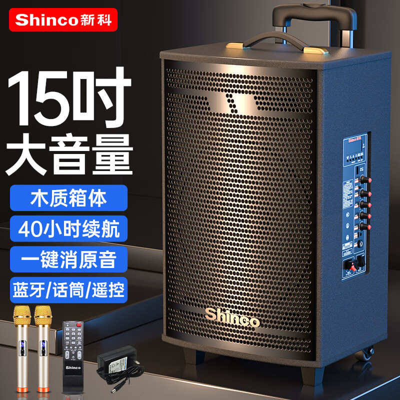 新科 （Shinco）T30音箱 15吋 三分频木箱 双话筒版(套)
