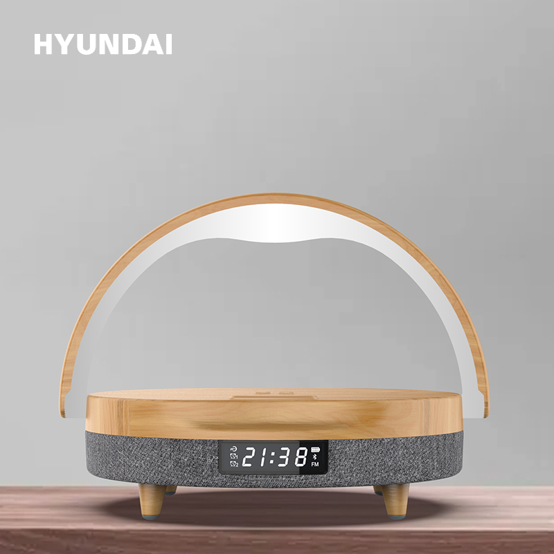 现代HYUNDAI 多功能无线充台灯时计闹钟音箱 YH-C009 Plus 木纹色（个）