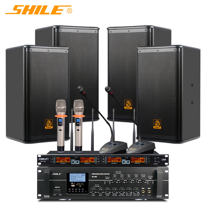 狮乐（SHILE）AV106+BX110音箱两对+SH10一拖四话筒专业会议室壁挂音响全套设备（单位：套）