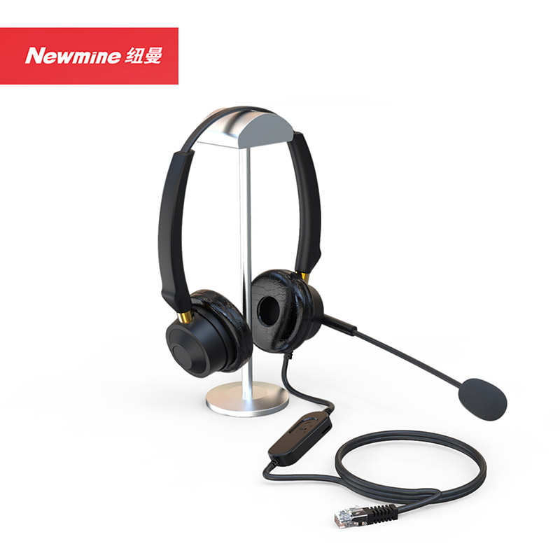 纽曼(Newmine)NM-HW801DX 优选系列头戴式话务耳机 双耳带中控线序调节-RJ9水晶头 （套）黑色