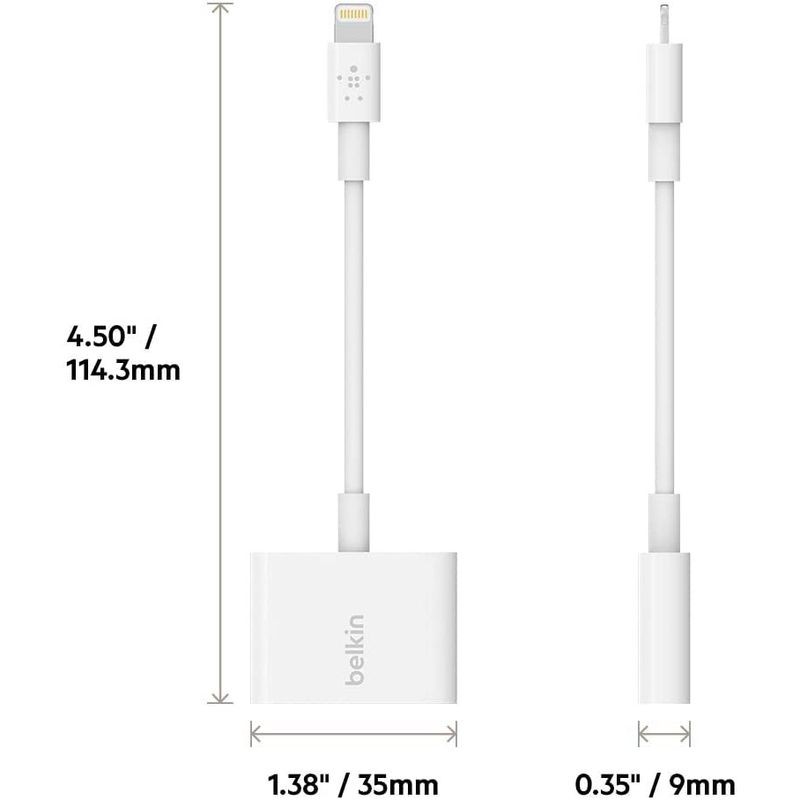 贝尔金（BELKIN）闪电耳机转接头充电二合一适用于苹果手机 白色（个）