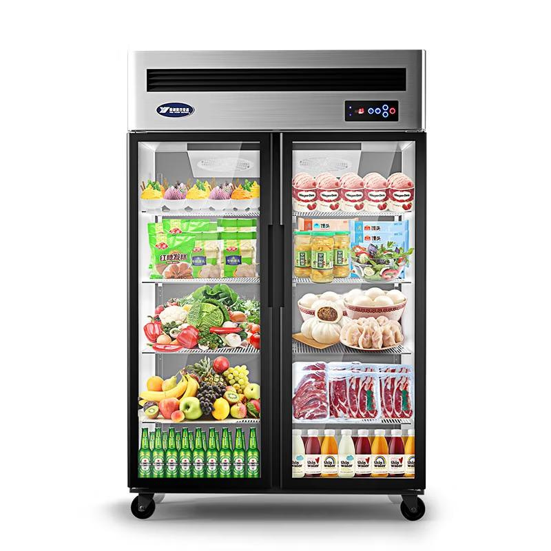 银都YD-3885用真风冷冰柜 透明门保鲜柜 冷藏展示商用二门点菜柜饮料陈列柜立式冰柜(台)
