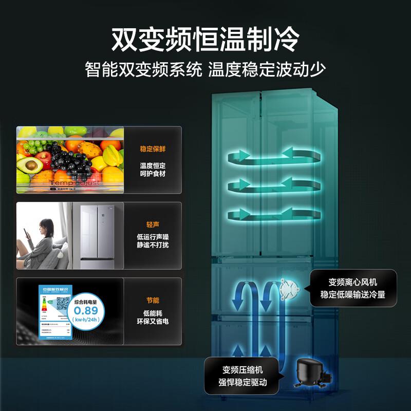 美的(Midea)冰箱320升法式四门玻璃面板双变频节能净味家电 BCD-320WGPM(E)墨兰灰-隐秀（台）