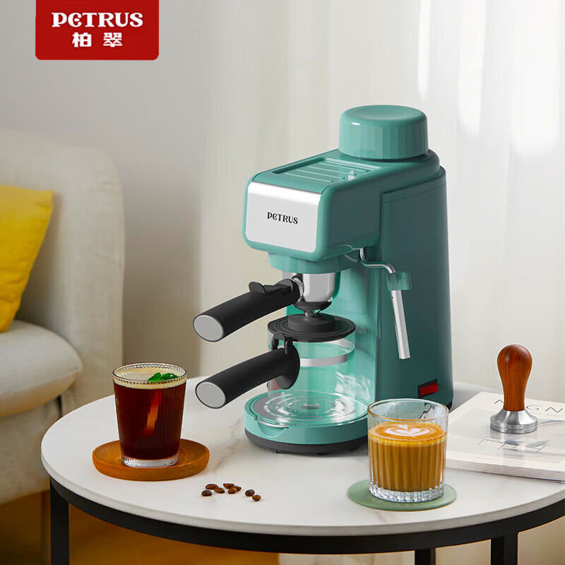 柏翠（petrus）意式半自动咖啡机 独立热水功能 304不锈钢蒸汽管 PE2160 复古绿(个)