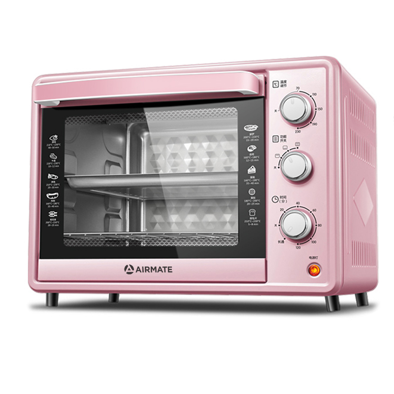 艾美特 智能电烤箱30L 四管加热四层大容量 单管可调温 旋转操作EOE3001-A01粉色 （台）