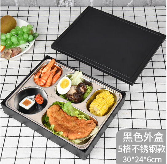 欧科（OUKE）不锈钢保温饭盒黑色木纹盖+5格不锈钢电热饭盒(单位：个)