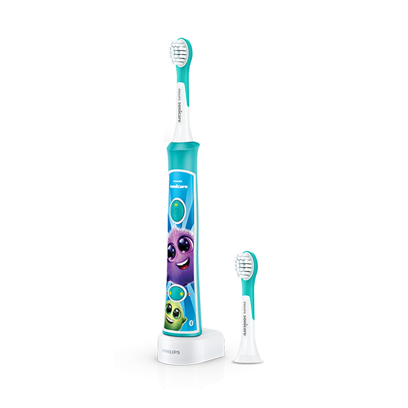 飞利浦（PHILIPS）儿童电动牙刷男女生蓝牙版 适用4-6-12岁 2种模式自带2支迷你刷头+8款多彩贴纸 蓝色HX6322/04(盒)