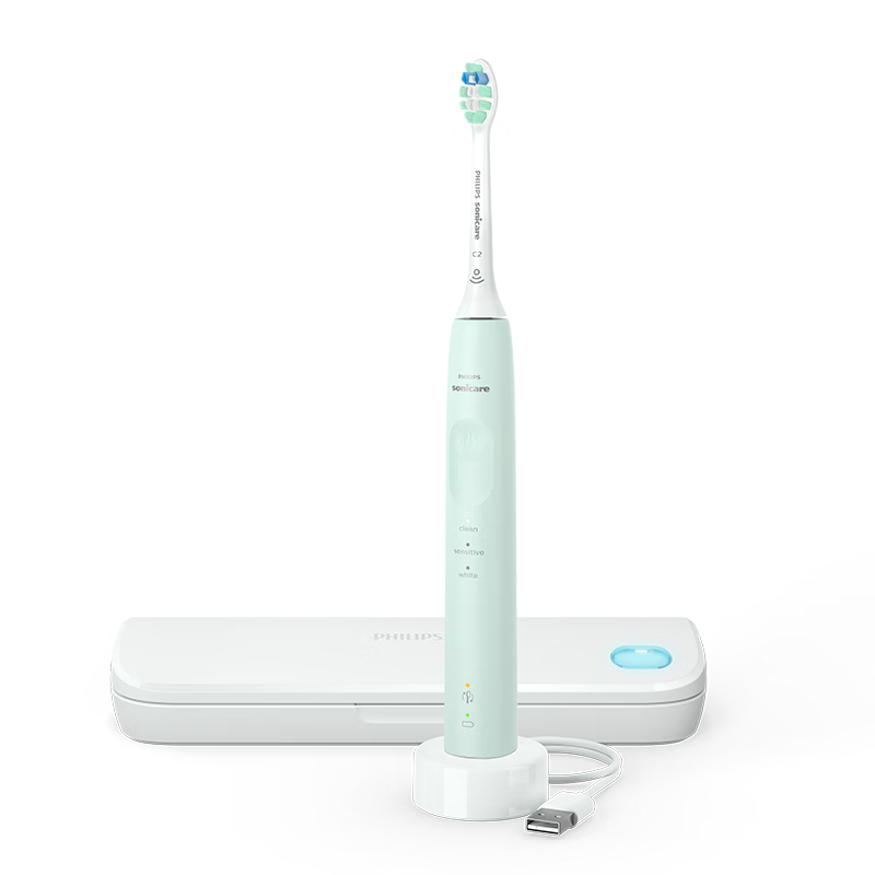 飞利浦（PHILIPS）电动牙刷成人 健康护龈系列 3种模式 7倍清除牙菌斑 绿色HX3697/25 送礼 新年礼物(盒)