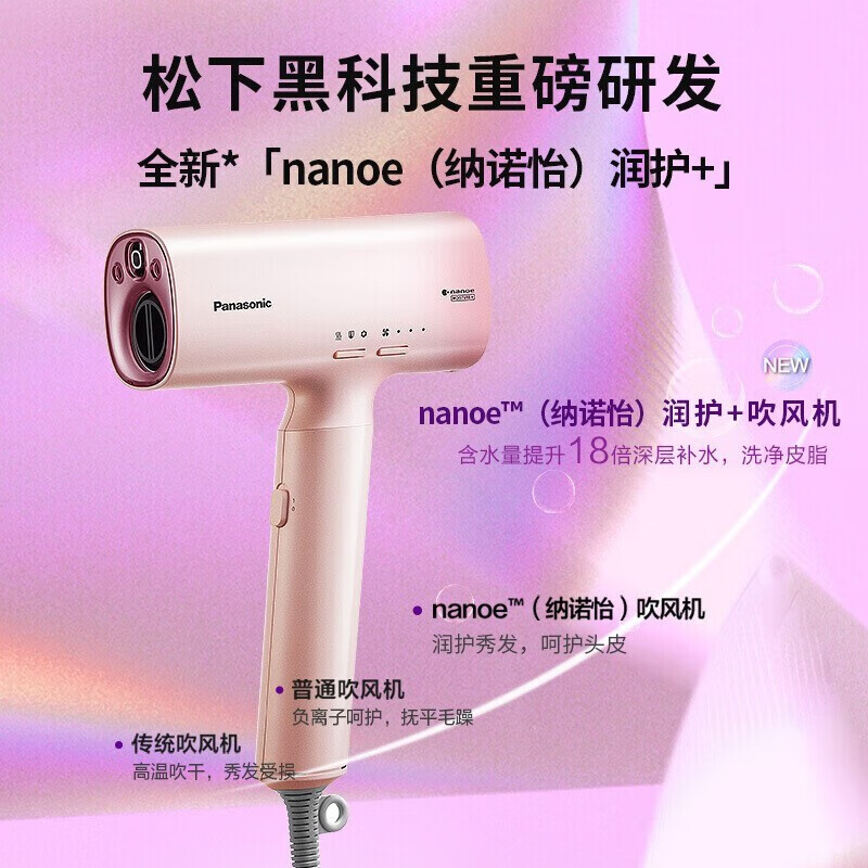 松下（Panasonic）EH-WNA0HW405电吹风(单位：台)电吹风机家用 高速吹护机 纳诺怡护发 电吹风筒粉色