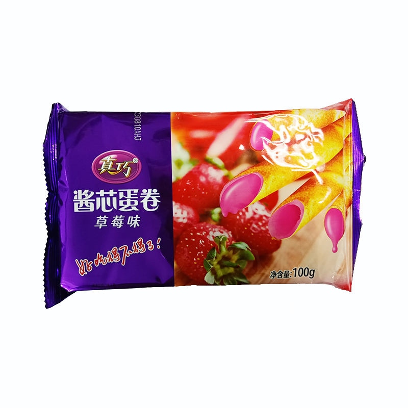 国产真巧注心蛋卷草莓味100g（单位：袋）