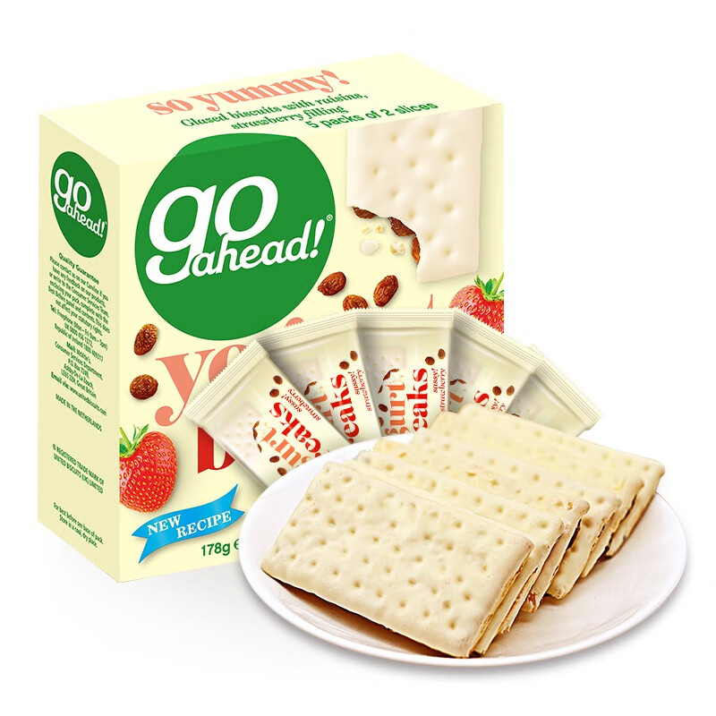 果悠萃（GO  AHEAD）荷兰进口 果悠萃 草莓夹心 酸奶涂层饼干178g 水果夹心饼干(盒)