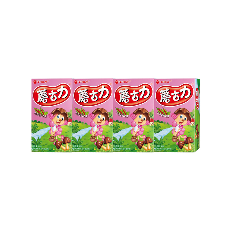 【整包】好丽友（orion）休闲零食 蘑古力饼干 红豆巧克力味 48g* 4盒 192g/包（新老包装随机发货）(盒)