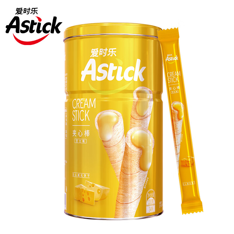 爱时乐（Astick）芝士味夹心棒(注心饼干）蛋卷威化饼干休闲零食小吃 330g罐装(罐)