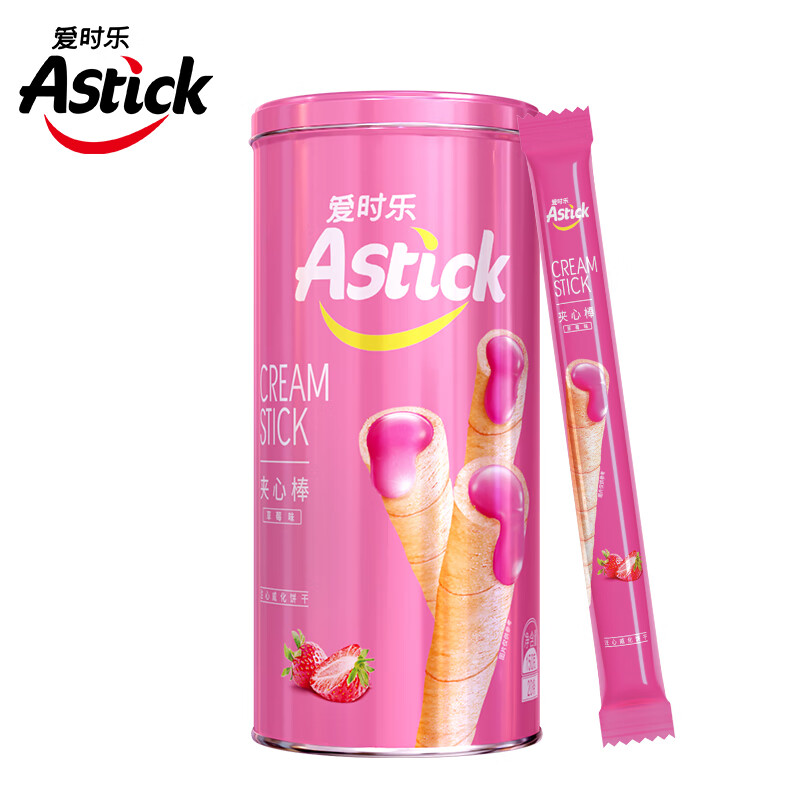 爱时乐（Astick）草莓味夹心棒(注心饼干）蛋卷威化饼干休闲零食小吃 150g罐装(罐)