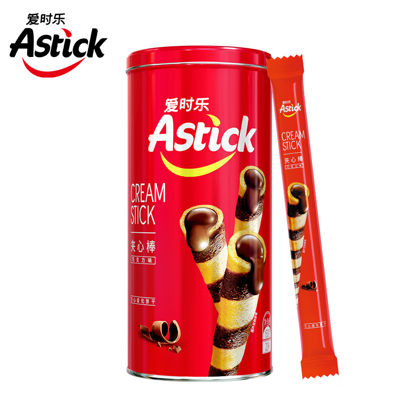 爱时乐（Astick）巧克力味夹心棒(注心饼干）休闲零食小吃蛋卷 150g罐装(罐)