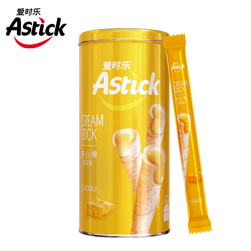 爱时乐（Astick） 芝士味夹心棒(注心饼干）蛋卷威化饼干休闲零食小吃150g罐装(罐)
