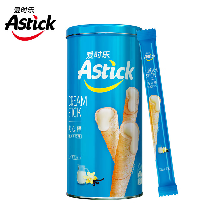 爱时乐（Astick）香草牛奶味夹心棒(注心饼干）休闲零食小吃轻食蛋卷 150g罐装(罐)