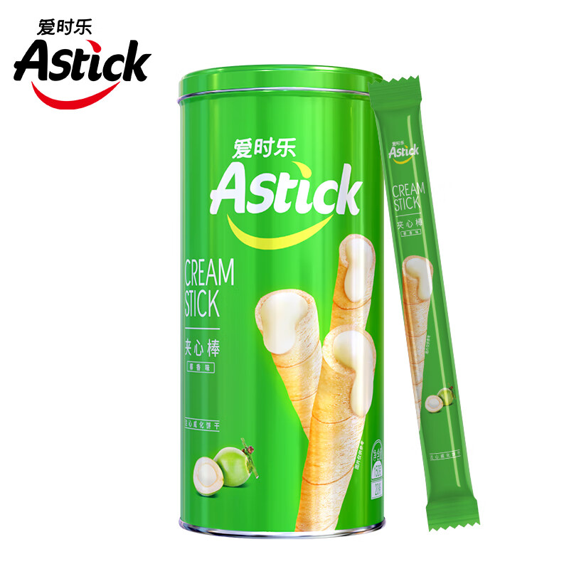 爱时乐（Astick）椰香味夹心棒(注心饼干）蛋卷威化饼干休闲零食小吃 150g罐装(罐)