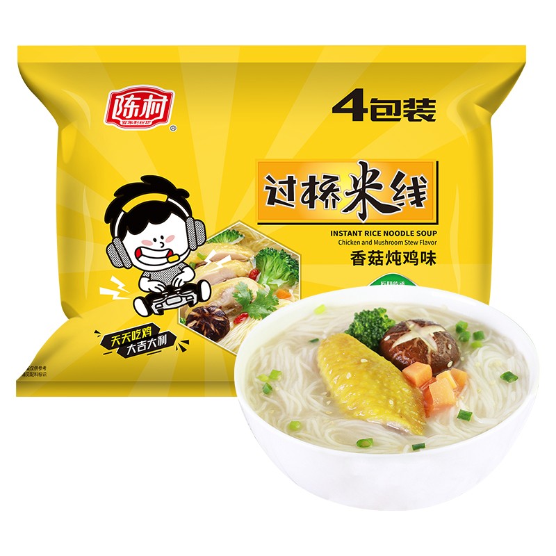 陈村 香菇炖鸡味过桥米线 4连包400g 免煮米粉粉丝螺蛳粉夜宵方便速食(包)