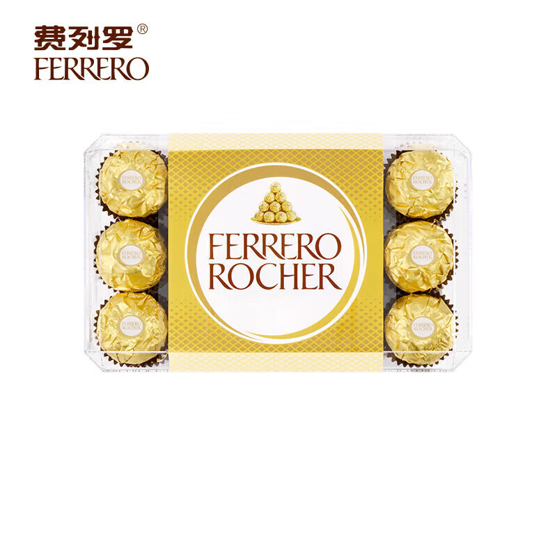 费列罗FERRERO 榛果威化糖果巧克力 30粒礼盒装375g（单位：盒）