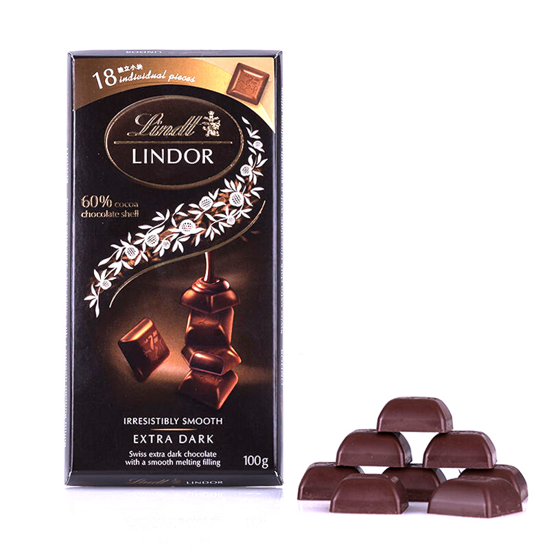 瑞士莲软心-小块装特浓黑巧克力100gx4（盒）