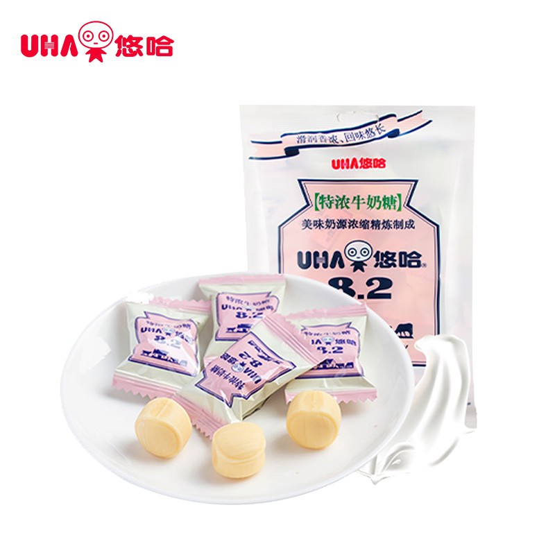 悠哈 （UHA） 零食糖果 喜糖 特浓牛奶糖 120g*4包(袋)