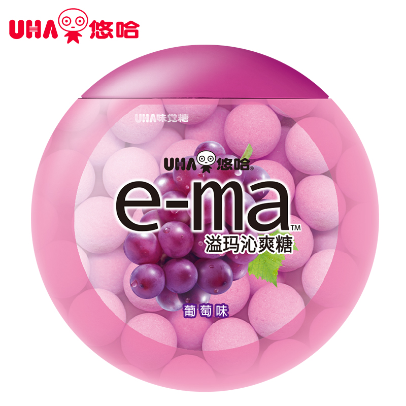 悠哈 糖果零食  日本进口奈良产 溢玛e-ma葡萄味沁爽糖 33g(盒)