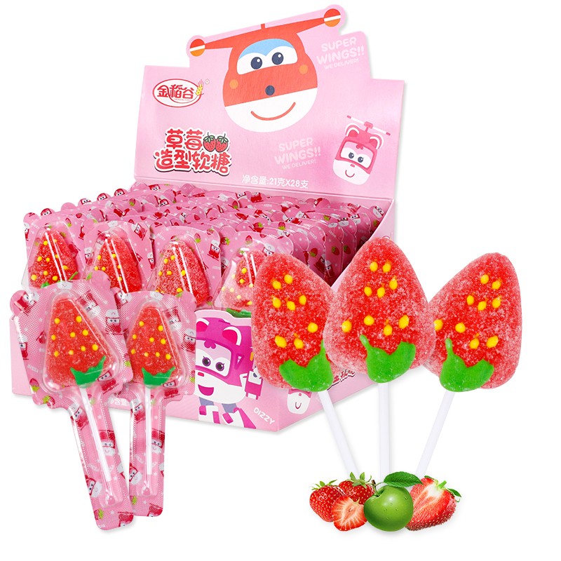 金稻谷（jindaogu）VC软糖果草莓造型棒棒糖儿童休闲零食588g(盒)