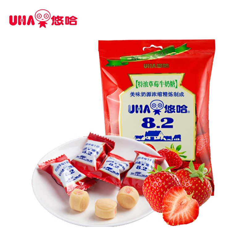 悠哈 特浓牛奶糖草莓味120g（单位：袋）
