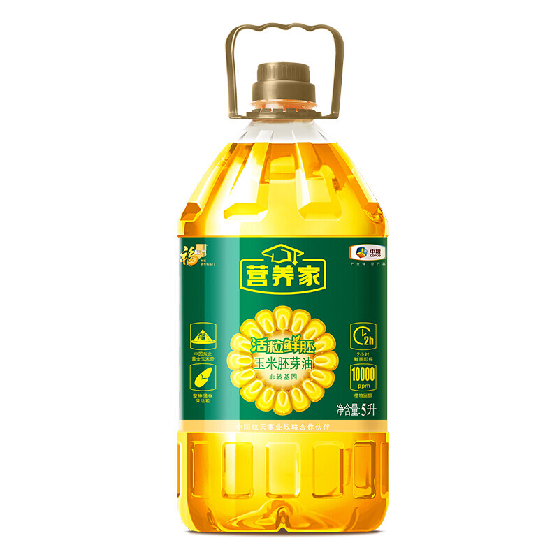 中粮福临门营养家活粒鲜胚玉米胚芽油5L/瓶(瓶)