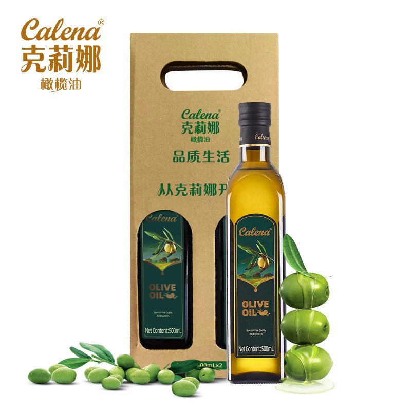 克莉娜 calena 纯正橄榄油1L 压榨食用油 500ml*2瓶(箱)