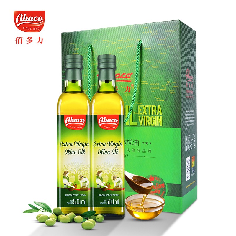 佰多力（Abaco）特级初榨橄榄油 500ml*2礼盒装 西班牙原装进口 年货礼盒(盒)