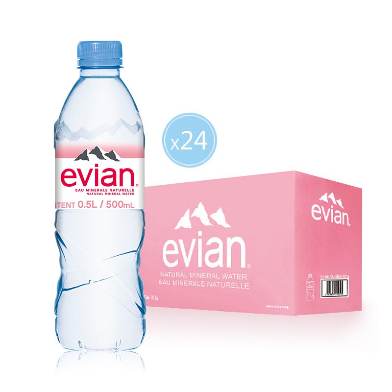 依云（evian）天然矿泉水法国原装进口  500ml*24瓶 整箱 (箱)