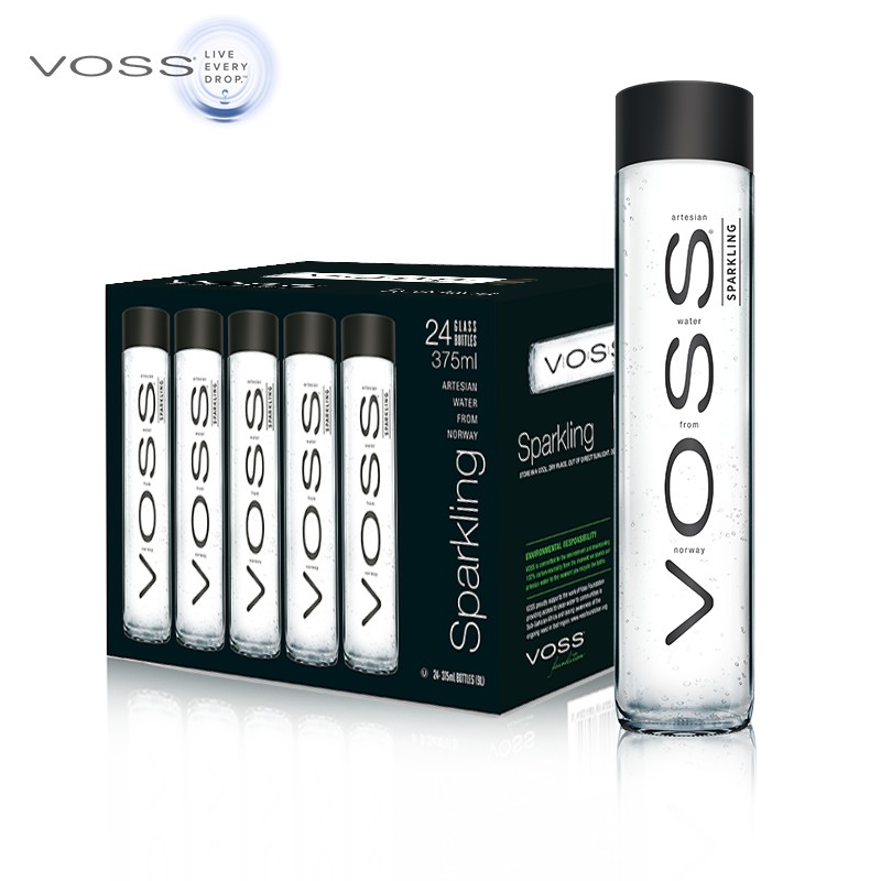 芙丝（VOSS） 挪威原装进口 苏打水气泡水（含气）375ml*24瓶 玻璃瓶（单位：箱）