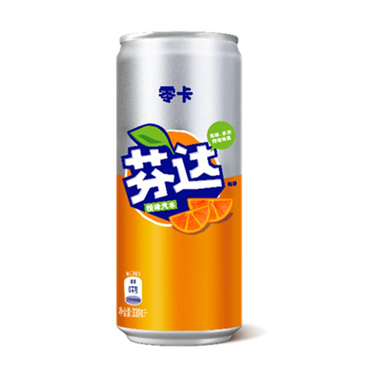 芬达 无糖零卡 橙味汽水 碳酸饮料 330ml*24罐 摩登罐（单位：件）