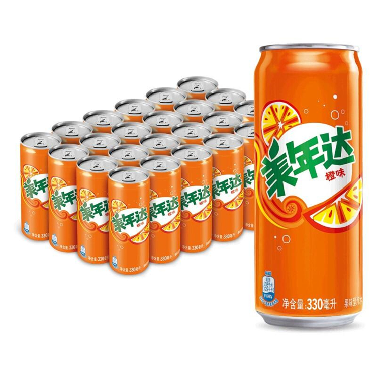 美年达 橙味汽水 碳酸饮料 细长罐330ml*24罐（单位：件）